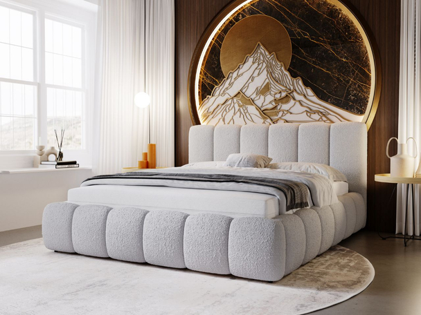 Lit Coffre rembourré avec sommier relevable 120x200 Cloud Gris clair