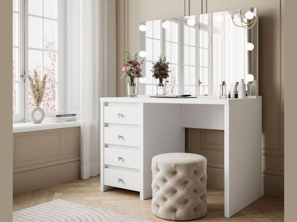 Coiffeuse avec grand miroir et éclairage Nesso Blanc mat