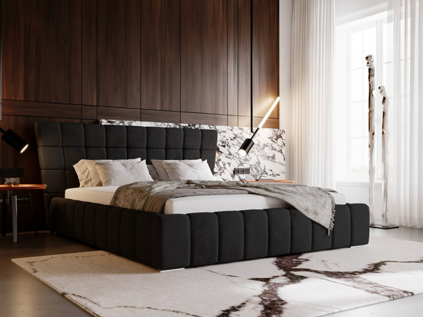 Lit Coffre rembourré avec sommier relevable 160x200 Paris Noir