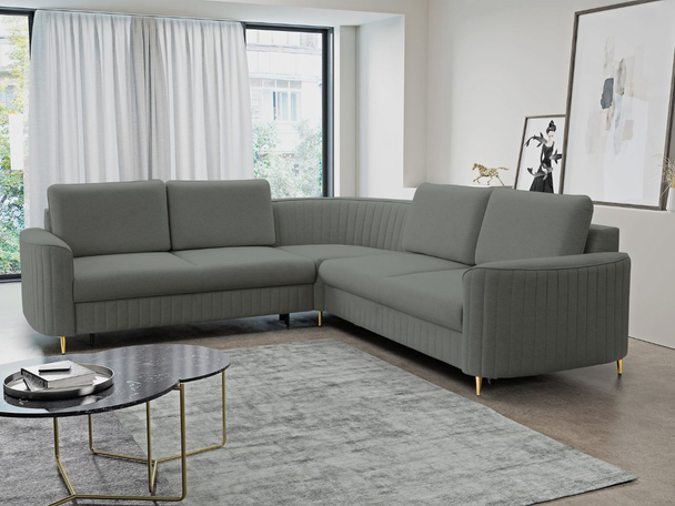Canapé d'angle droit Convertible avec Coffre Limon Gris
