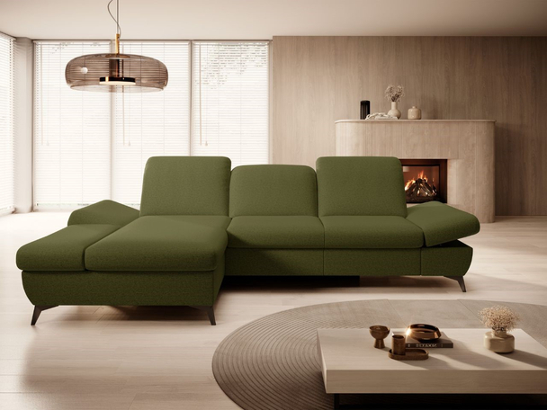 Canapé d'Angle Gauche Convertible avec Coffre Hannover Vert foncé
