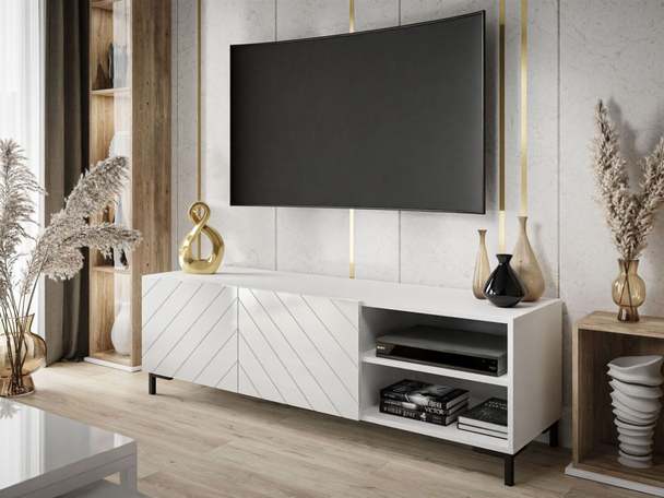 Meuble TV glamour Vionel Blanc brillant