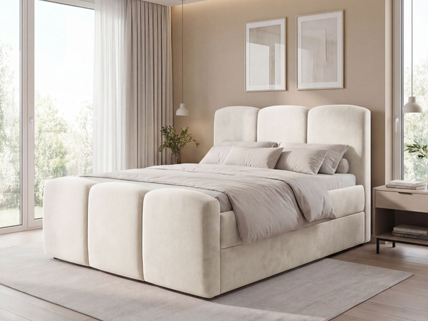 Lit Boxspring avec Coffre de Rangement 120x200 Campi Crème