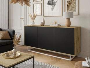 Commode glamour pour le salon Vivance Noir mat, Chêne Artisan
