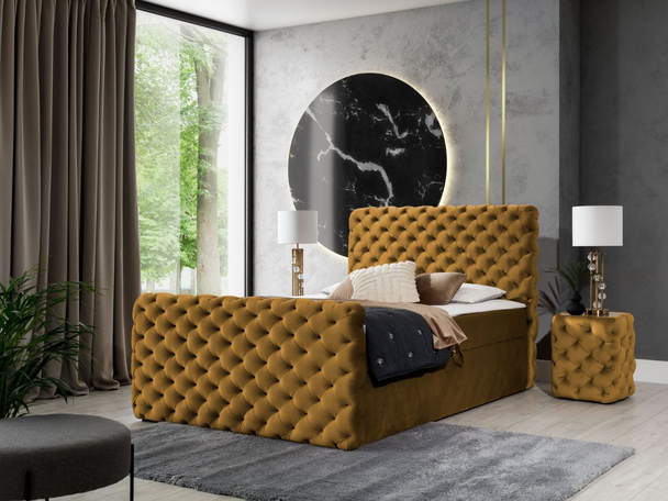 Lit Boxspring avec Coffre de Rangement 180x200 Cleo Lux Jaune