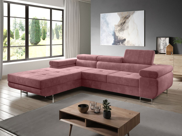Canapé d'Angle Gauche Convertible avec Coffre Solam Rose