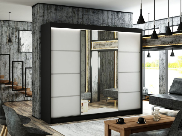 Armoire avec miroir et éclairage LED Portel Blanc, Noir