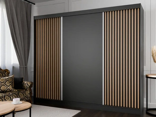 Armoire Portes Coulissantes Loreto Noir, Chêne Wotan