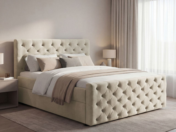 Lit Boxspring avec Coffre de Rangement 180x200 Montego Crème