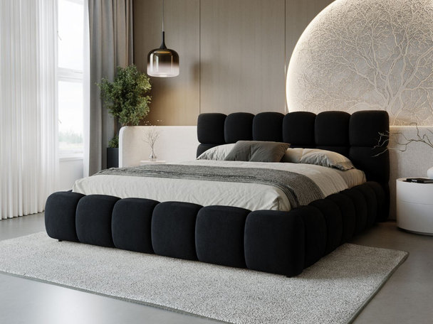 Lit Coffre rembourré avec sommier relevable 180x200 Modo Noir