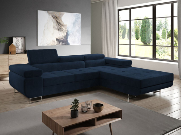 Canapé d'Angle Droite Convertible avec Coffre Solam Bleu foncé