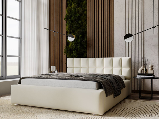 Lit Coffre rembourré avec sommier relevable 180x200 Hugo Beige