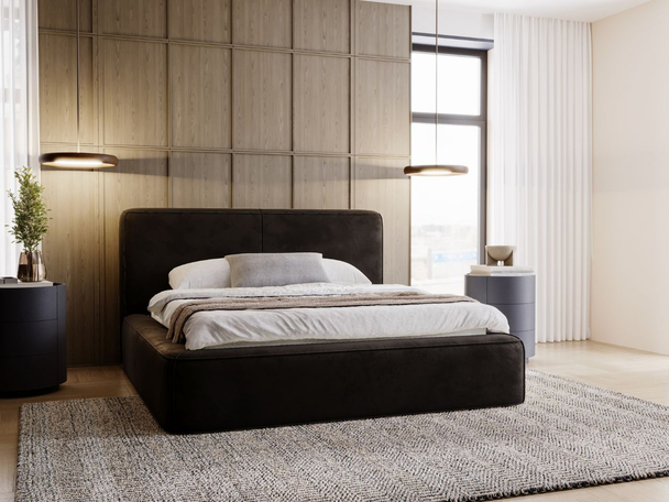 Lit Coffre rembourré avec sommier relevable 140x200 Amaro Noir