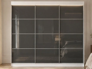 Armoire à portes coulissantes avec éclairage LED Ponti Gris ,Blanc