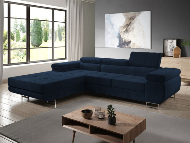 Canapé d'Angle Gauche Convertible avec Coffre Solam Bleu foncé