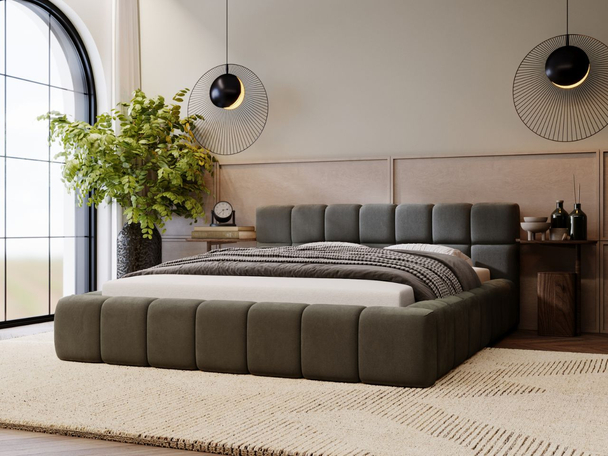 Lit Coffre rembourré avec sommier relevable 180x200 Alicante Gris foncé