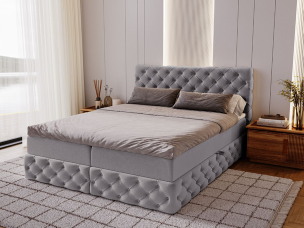 Lit Boxspring avec Coffre de Rangement 140x200 Canolo Gris
