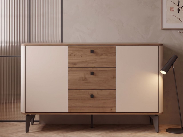Commode avec portes et tiroirs 140 cm Arelis Cachemire, Noyer Royal