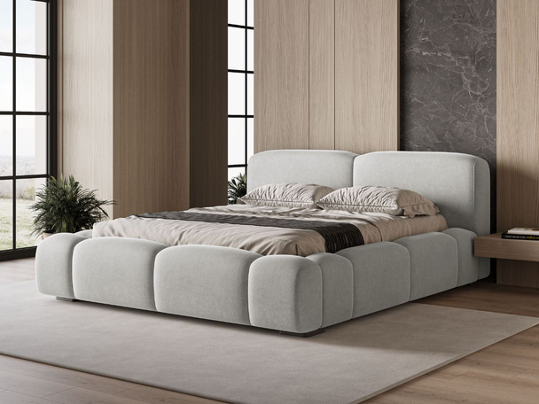 Lit Coffre rembourré avec sommier relevable 180x200 Aubi Gris