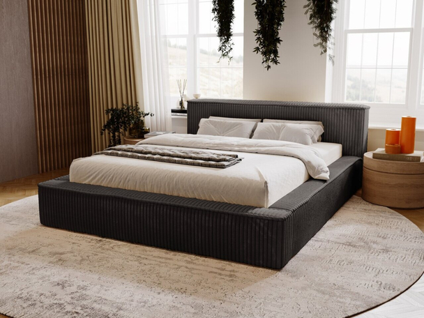 Lit Coffre rembourré avec sommier relevable 120x200 Lago Noir