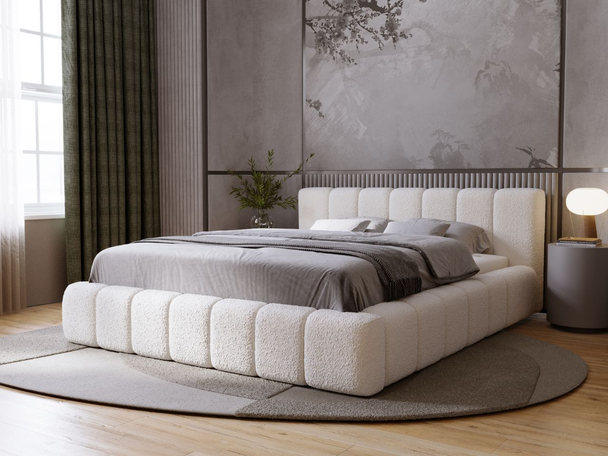 Lit Coffre rembourré avec sommier relevable 180x200 Orio Beige