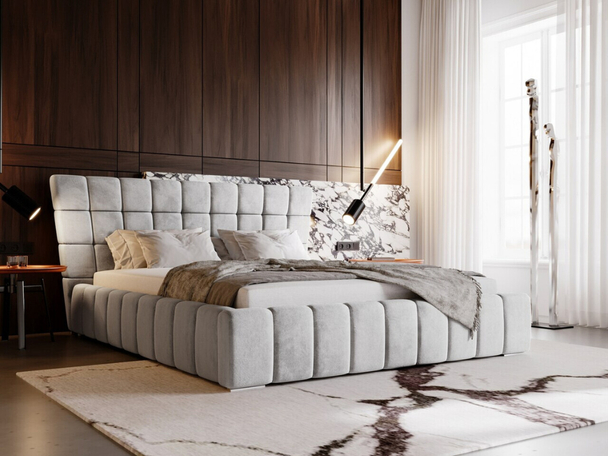 Lit Coffre rembourré avec sommier relevable 160x200 Paris Gris clair