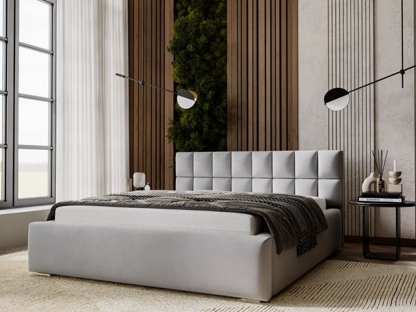 Lit Coffre rembourré avec sommier relevable 200x200 Hugo Gris