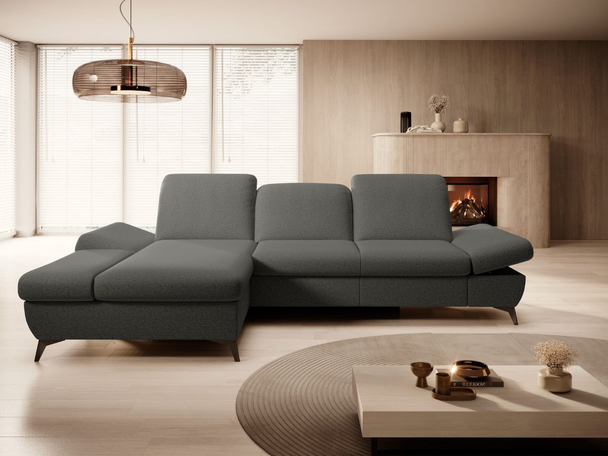 Canapé d'Angle Gauche Convertible avec Coffre Hannover Gris foncé