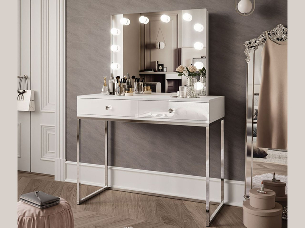 Coiffeuse glamour avec miroir et éclairage LED Brisa Brillant blanc