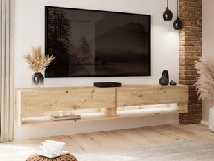 Meuble TV mural de 180 cm avec éclairage LED Aurelie Chêne Artisan