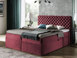 Lit Boxspring avec Coffre de Rangement 200x200 Cleo Rouge