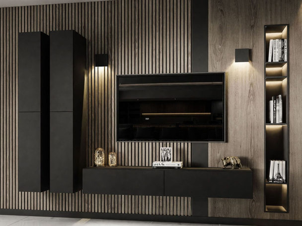 Meuble mural suspendu avec éclairage LED pour le salon Sorelle Noir