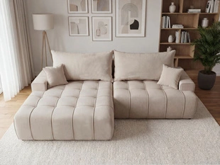 Canapé d'Angle Convertible avec Coffre Tulio gauche Beige