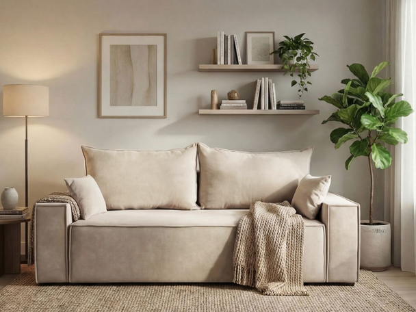 Canapé Droit Convertible avec Coffre Sivra Beige