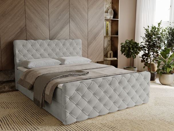 Lit Boxspring avec Coffre de Rangement 140x200 Lunaris Gris clair