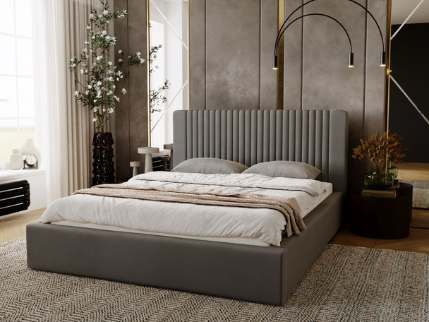 Lit Coffre rembourré avec sommier relevable 120x200 Malmo Gris