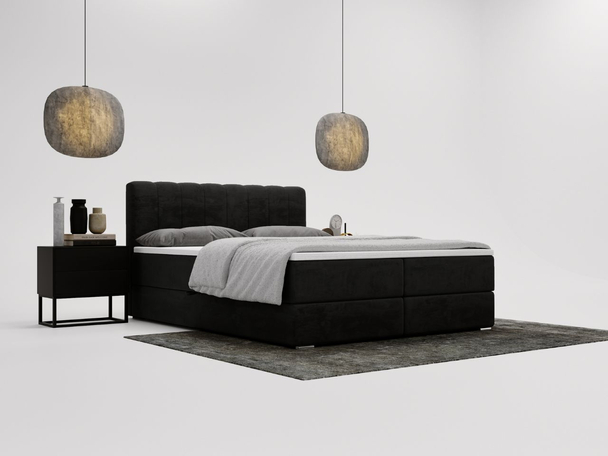 Lit Boxspring avec Coffre de Rangement 140x200 Forte Noir