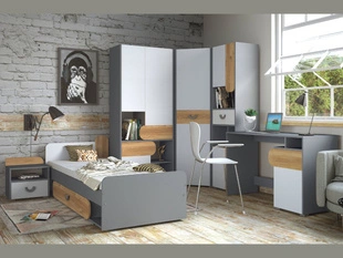 Un ensemble de meubles pour une chambre d'adolescent Casa Chêne de Nash, blanc, gris