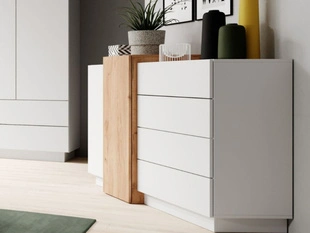 Commode de Rangement Morten Blanc, Chêne doré Craft