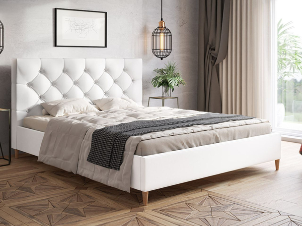 Łóżko tapicerowane ze stelażem 120x200 Tril Białe