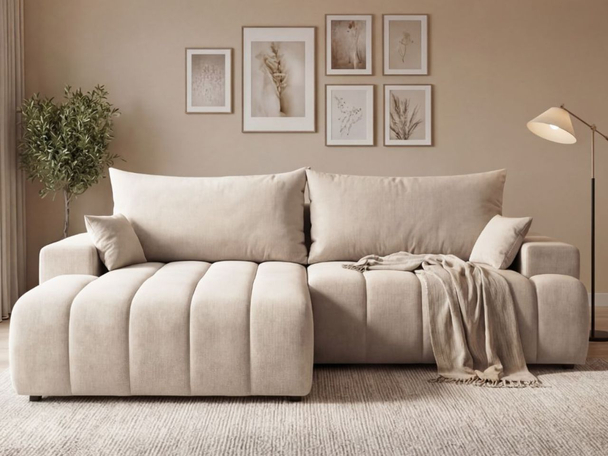 Canapé d'Angle Gauche Convertible avec Coffre Caleo Beige