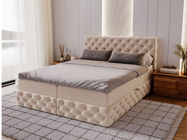Lit Boxspring avec Coffre de Rangement 140x200 Canolo Beige