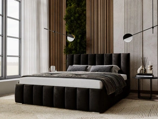 Lit Coffre rembourré avec sommier relevable 180x200 Neos Noir