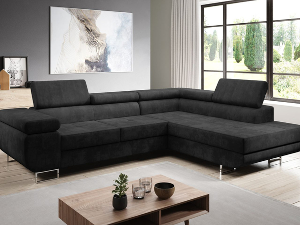 Canapé d'Angle Droite Convertible avec Coffre Solam L Noir