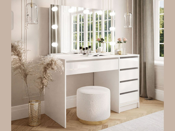 Coiffeuse avec miroir et tiroirs Melo Elite Brillant blanc