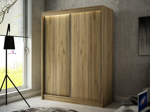 Armoire Portes Coulissantes avec éclairage LED Diano Chêne Craft Doré