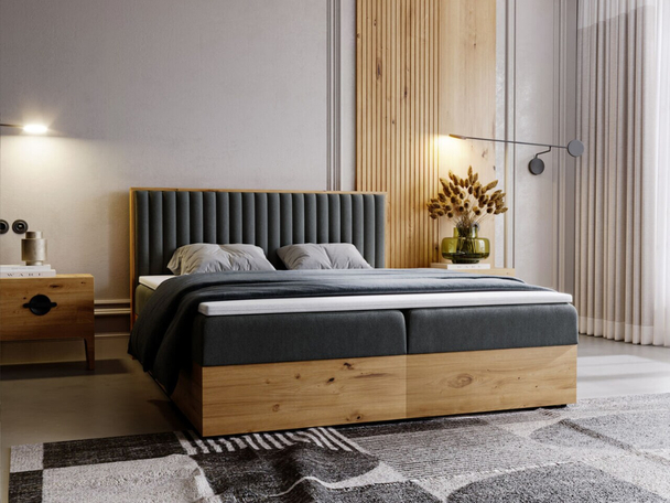 Lit Boxspring avec Coffre de Rangement 160x200 Forest Gris foncé