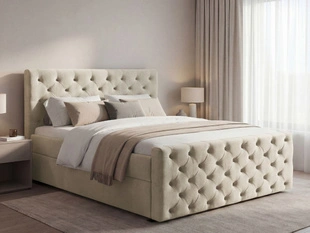 Lit Boxspring avec Coffre de Rangement 180x200 Montego Crème