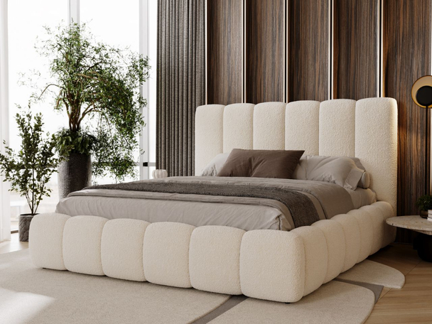 Lit Coffre rembourré avec sommier relevable 200x200 Imperial Créme