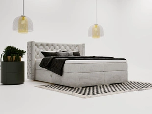 Lit Boxspring avec Coffre de Rangement 180x200 Lion Gris clair